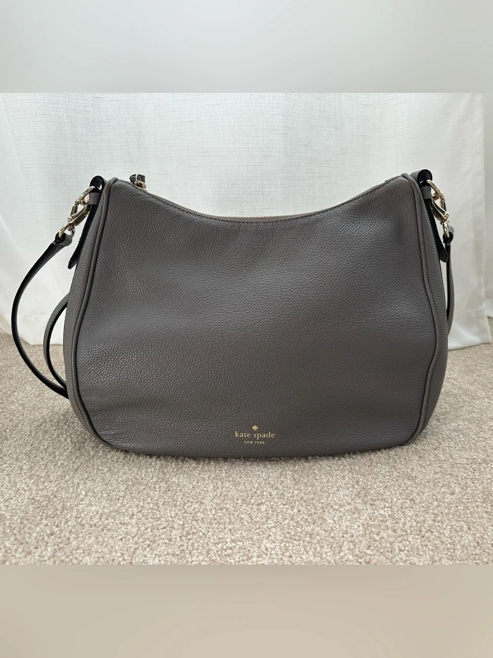 kate spade Pebbled Leather Hobo Bag in Dark Grey
